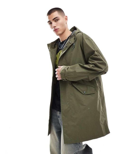 Pretty Green Green Longline Parka With Logo Arm Patch for men