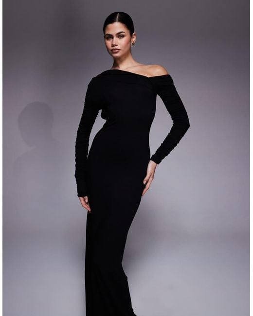 ASOS Blue Long Sleeve Asymmetric Cold Shoulder Maxi Dress With Open Back