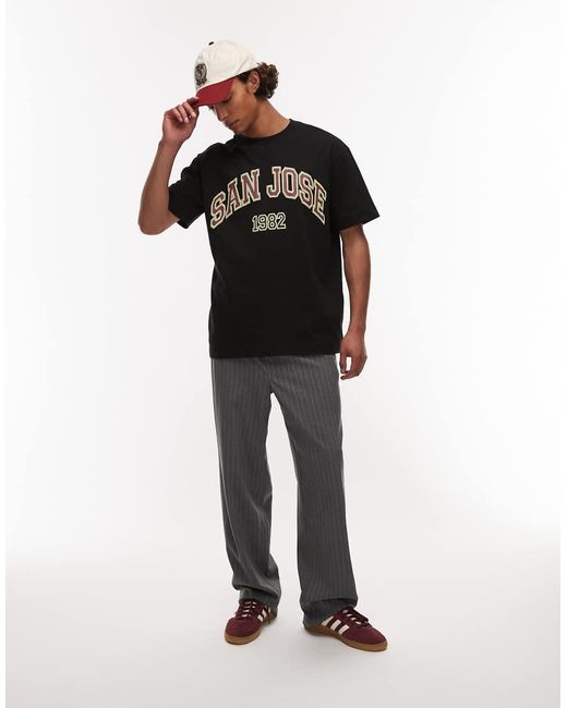 Topman Black Oversized Fit T-shirt With San Jose Print for men