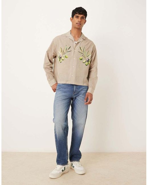 Camisa Extragrande Con Cuello De Solapas Y Estampado De Aceitunas De Tejido Efecto Lino De ASOS de hombre de color Natural