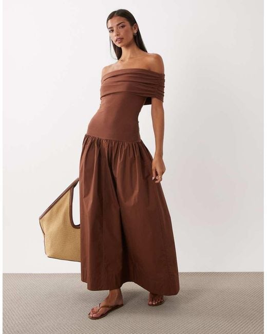 ASOS Brown Bardot Hybrid Maxi Dress