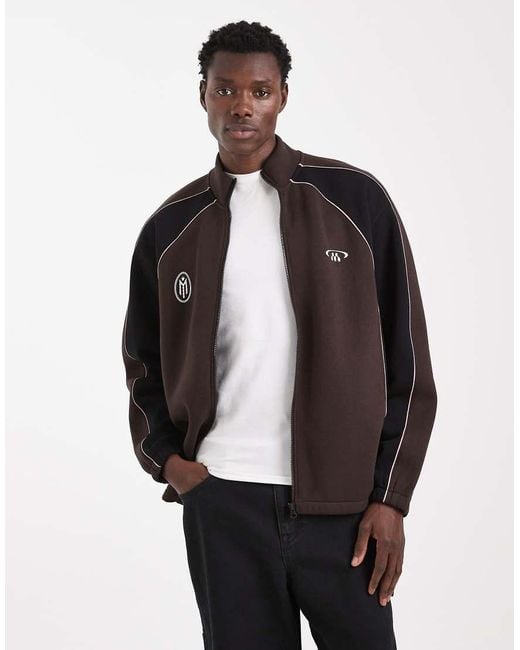 ASOS Black Relaxed Track Jacket With Cut & Sew Panels And Print for men