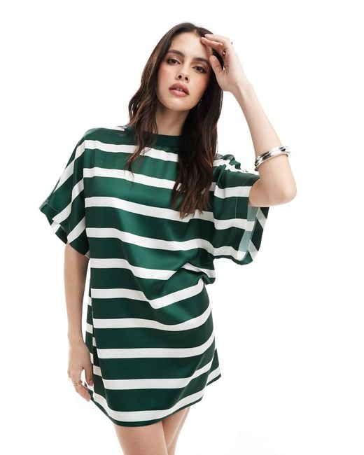 ASOS Green Satin Oversized Mini Tshirt Dress