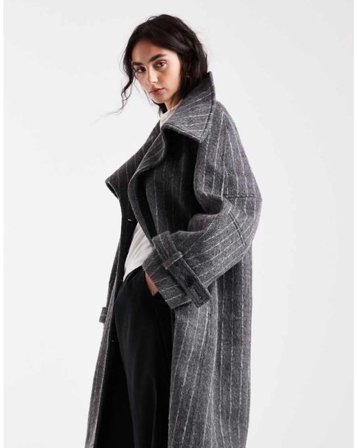 ASOS Gray Longline Wool Blend Funnel Neck Coat