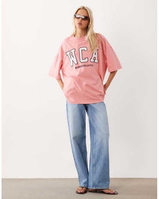 ASOS Pink Weekend Collective Icon Oversized T-shirt With Embroidered Wca Graphic