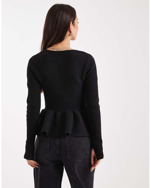 ASOS Black Structured Peplum Hem Top
