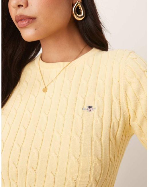 Gant Natural Cotton Cable Knit Crew Neck Logo Jumper