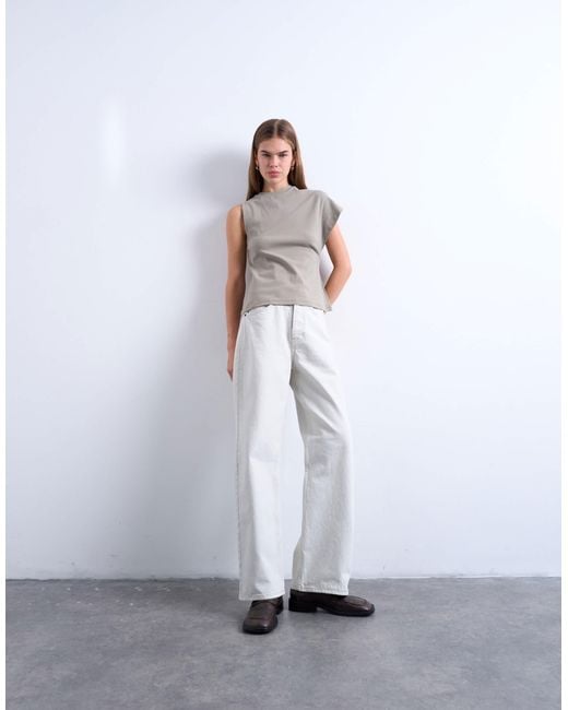 TOPSHOP White Ruched Back One Sleeve Top