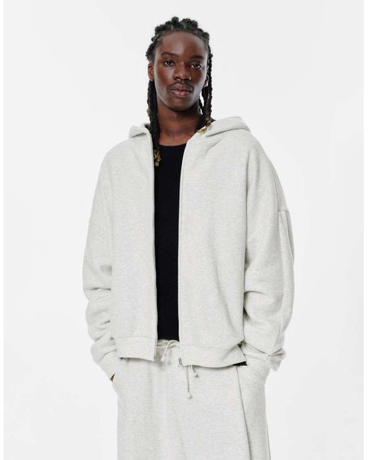Pull&Bear White Pleated Zip-Up Hoodie for men