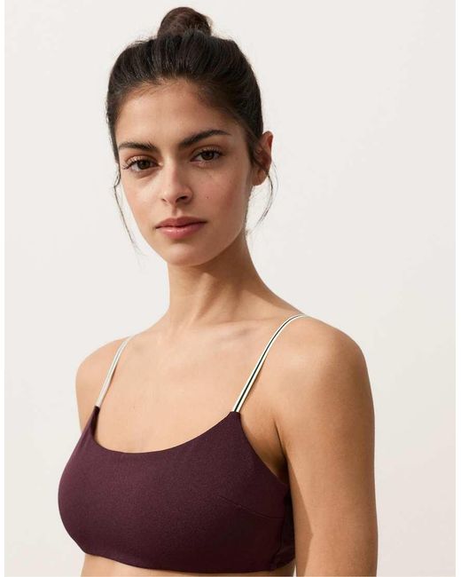 Oysho Purple Contrast Strap Bandeau Bikini Top