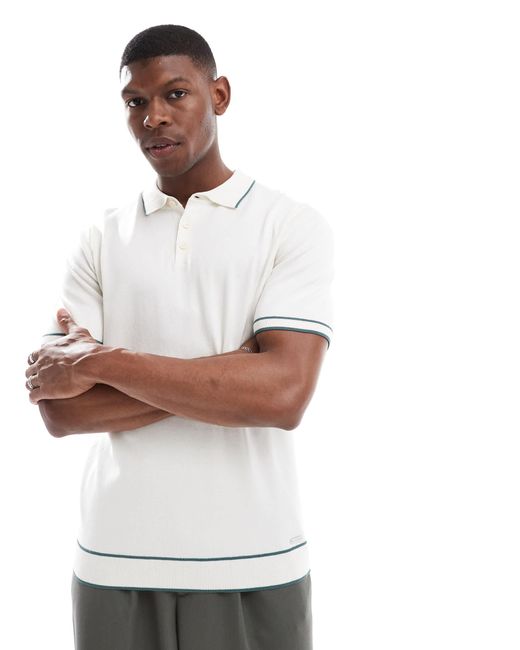 Polo en maille à manches courtes - écru et sauge Threadbare pour homme en coloris White