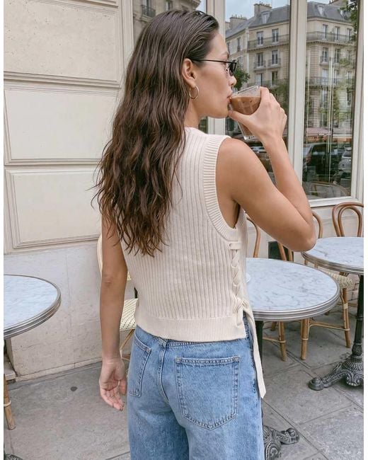 Vero Moda White Lace Up Rib Knitted Vest