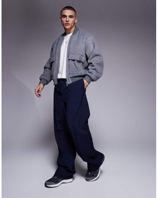The Couture Club Blue Wool Blend Bomber Jacket for men