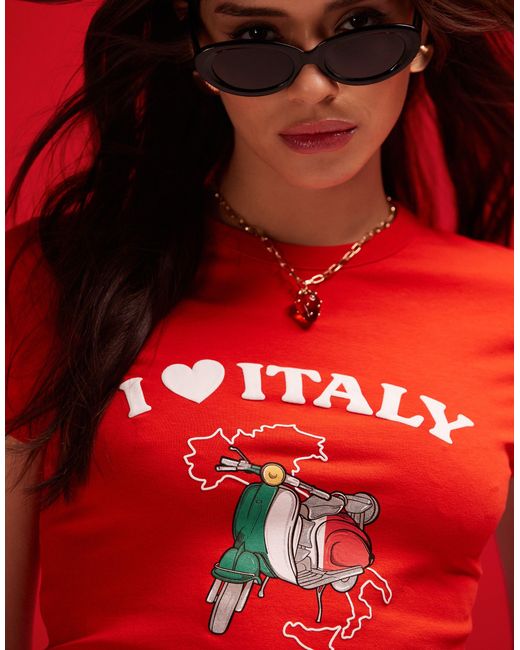 ASOS Red – knapp geschnittenes baby-t-shirt mit "i love italy"-grafik