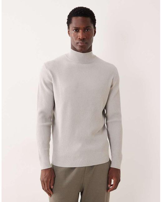 Mango Klassieke Geribbelde Hoogsluitende Trui in het Gray voor heren