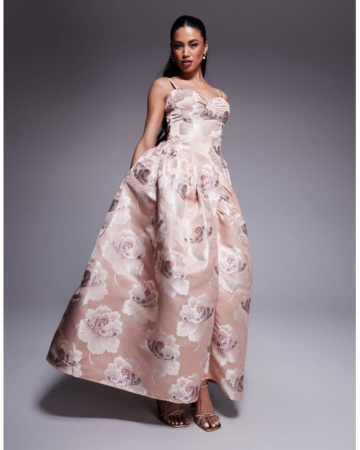 ASOS Pink Jacquard Maxi Dress With Drop Waist