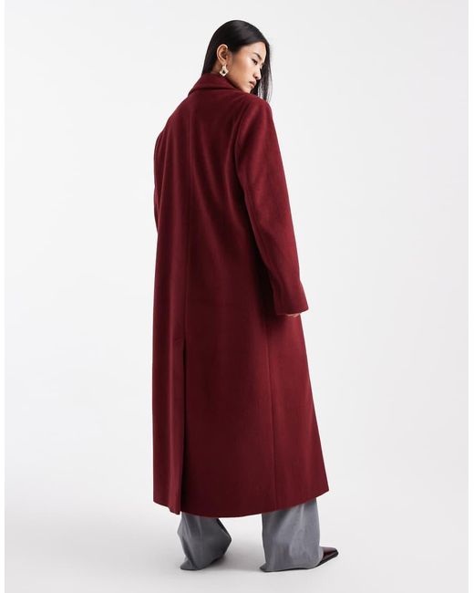 4th & Reckless Red Wool Look Double Breasted Longline Structu Formal Coat