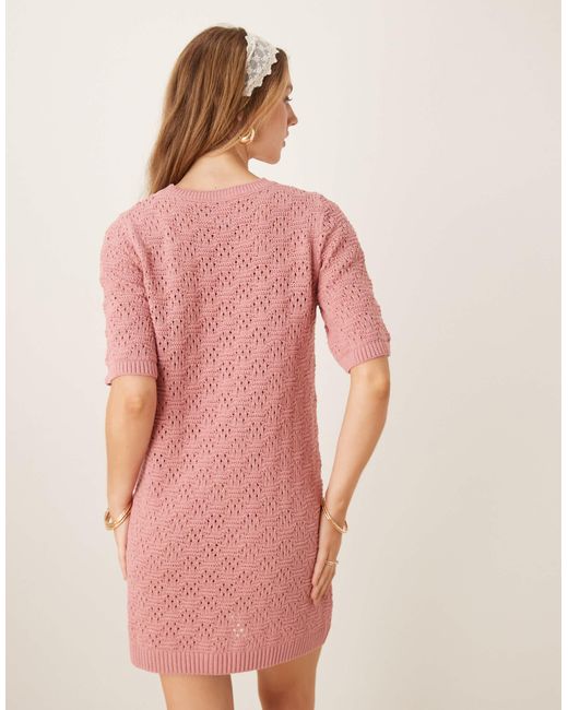 Robe t-shirt courte en maille à manches mi-longues ASOS en coloris Pink