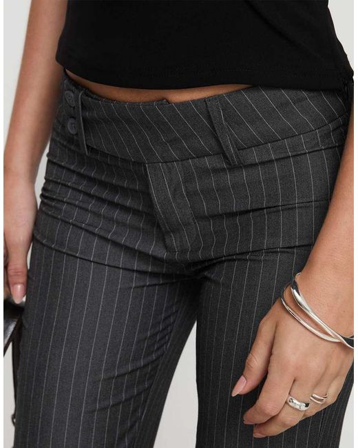 Princess Polly Blue Kinkirk Mid Rise Slim Fit Button Detail Flared Tailored Trousers