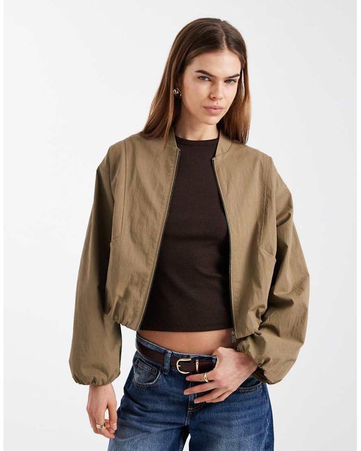 Mango Brown Teen Cotton Mix Bomber Jacket