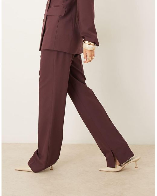 ASOS Elegante Ruimvallende Pantalon Met Hoge Taille En Rechte Pijpen in het Purple