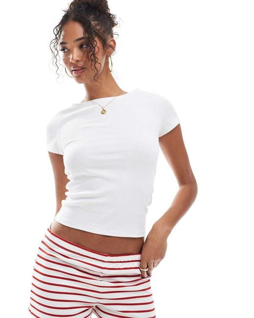 Stradivarius White Str Boat Neck Top