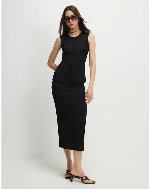 River Island Black Textured Midi Skirt