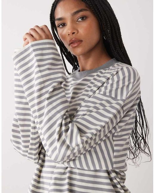 Lioness Gray Bloom Cotton Blend Long Sleeve Crew Neck Boxy T-shirt Co-ord