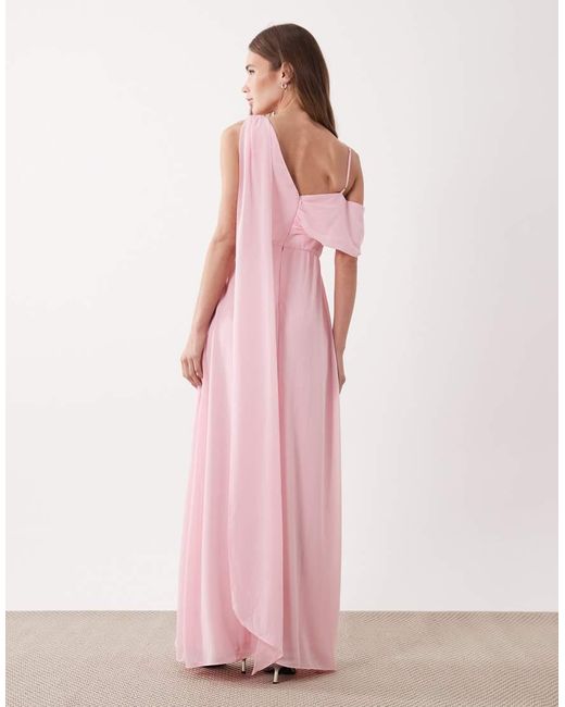 TFNC London Pink Bridesmaid Chiffon Fallen Shoulder Maxi Dress