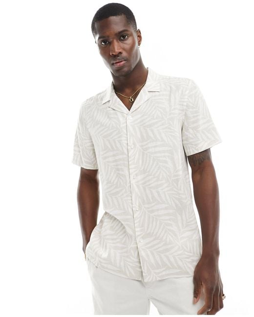 New Look White Short Sleeved Palm Linen Blend Shirt for men