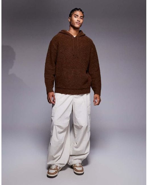 ASOS Brown Oversized Knitted Boucle Hoodie for men