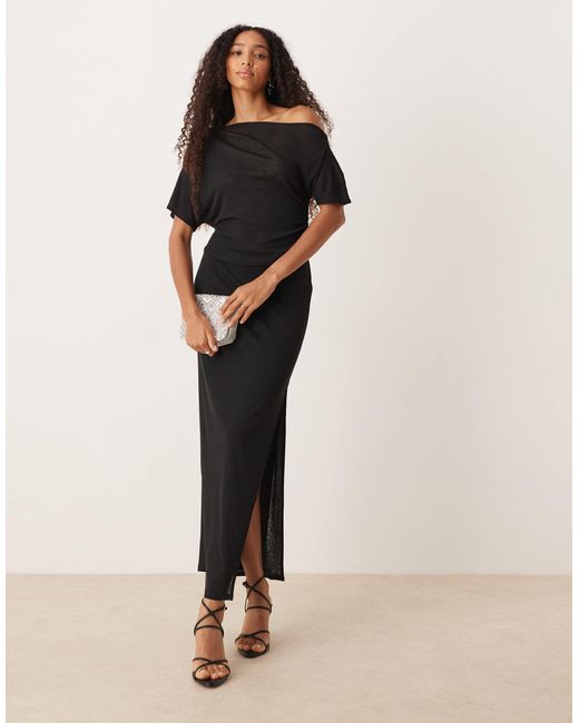 ASOS Black Mesh Semi Sheer Ruched Off Shoulder Top