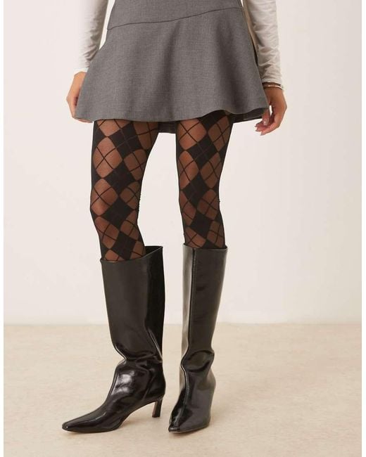 ASOS Brown Argyle Check Tights