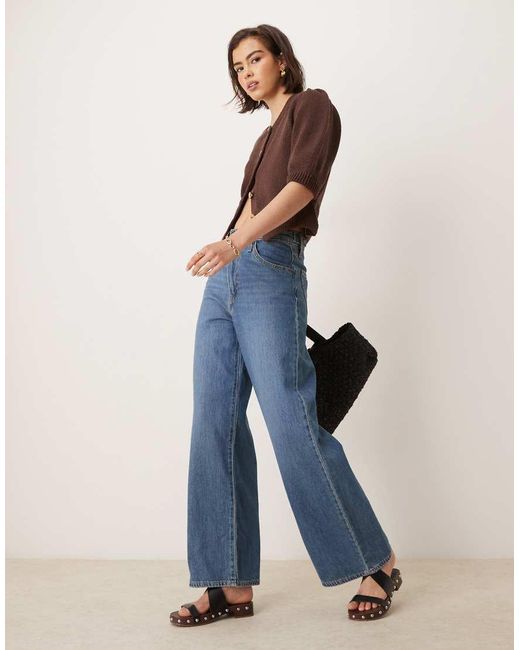 ASOS Blue Crew Neck Cardigan With Puff Sleeve