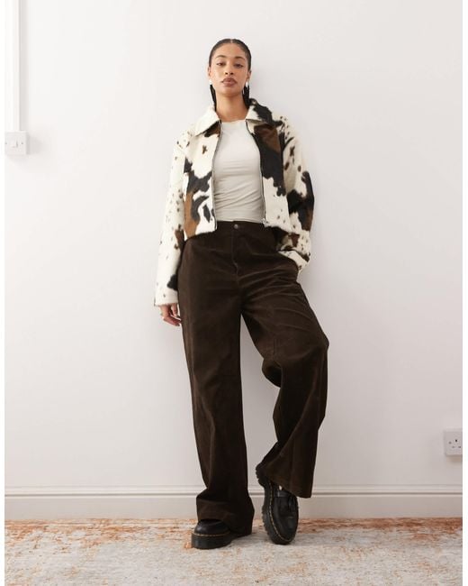 Noisy May Natural – racer-jacke aus ponyfell mit kuhfleckenmuster