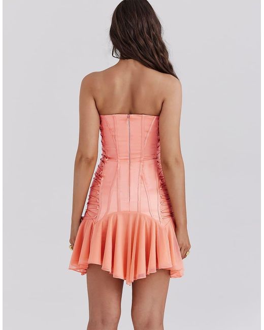 House Of Cb Orange Sirena Satin Strapless Mini Dress
