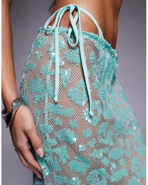 South Beach Blue Sequined Beach Maxi Skirt