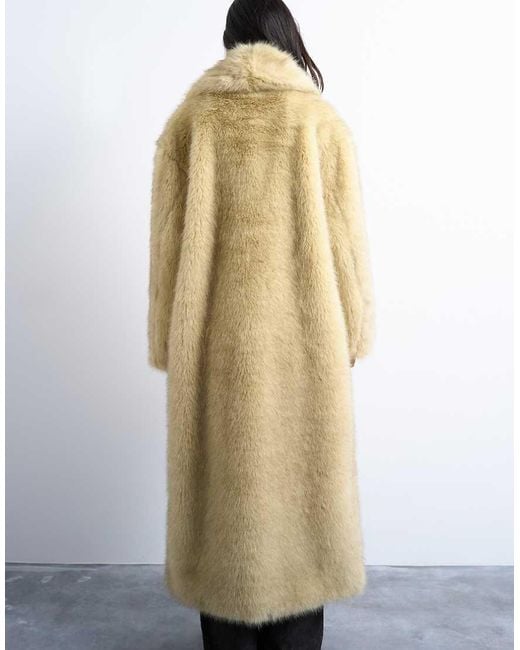 TOPSHOP Superlange Oversized Jas Van Imitatiebont Met Kraag in het Yellow
