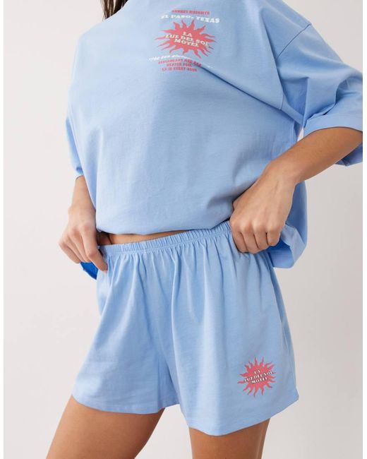 ASOS Blue Del Sol Motel Graphic Print Pyjama Set
