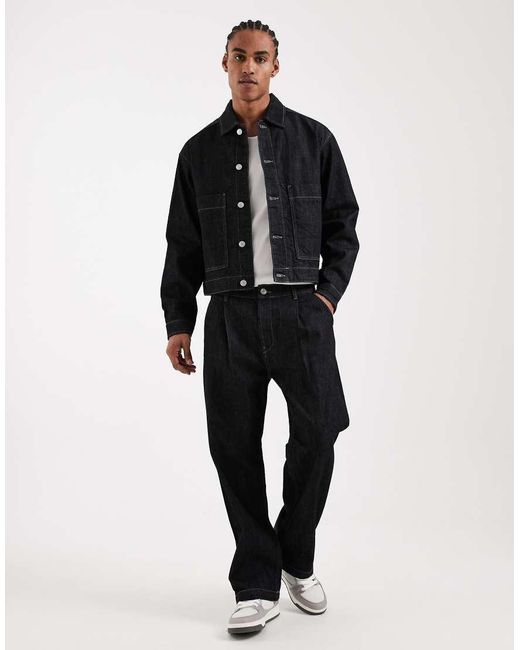 Jack & Jones Black Co-ord Workwear Raw Wash Denim Jacket for men