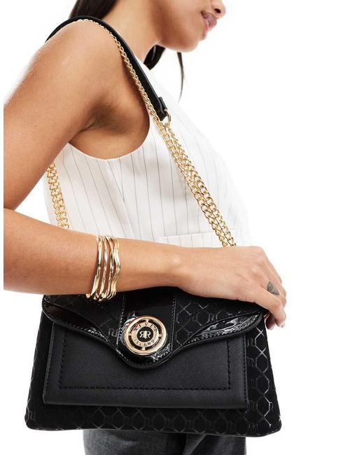 River Island Black Monogram Shoulder Bag
