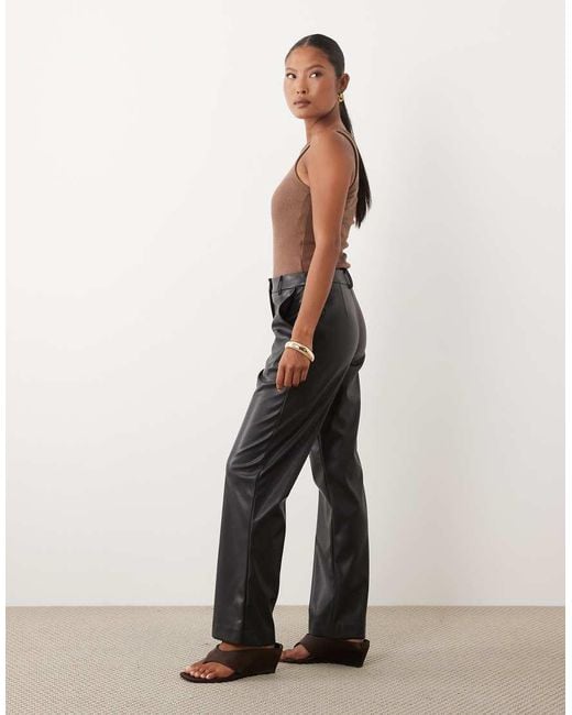 ASOS Black Petite Faux Leather Straight Leg Trousers