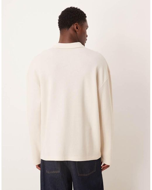 ASOS Natural Heavyweight Waffle Oversized Long Sleeve T-shirt With Embroidered Smile for men