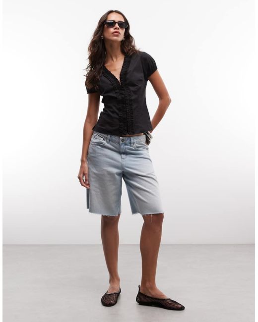 Collusion Black Frill Detail Short Sleeve Blouse