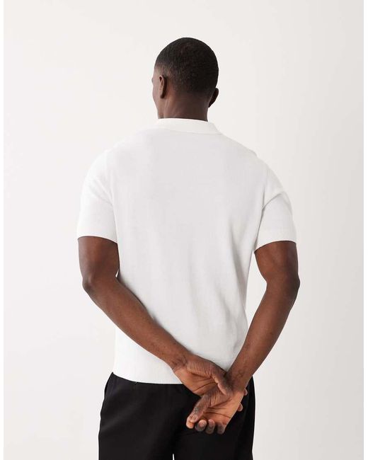 Mango White 100% Cotton Waffle Knit Quarter Zip T-shirt for men