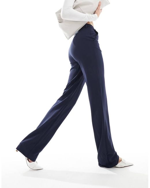 Vero Moda Blue Straight Leg Jersey Trousers With Belt Loops