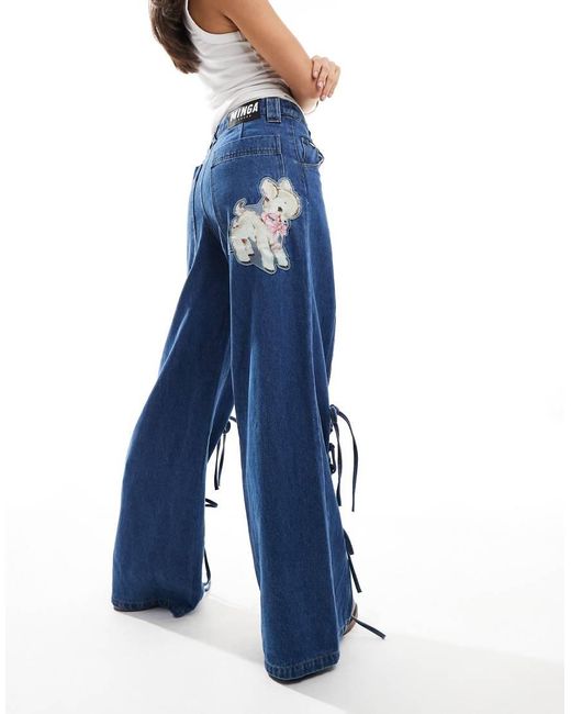 Minga Blue London Wide Leg Jeans With Patch