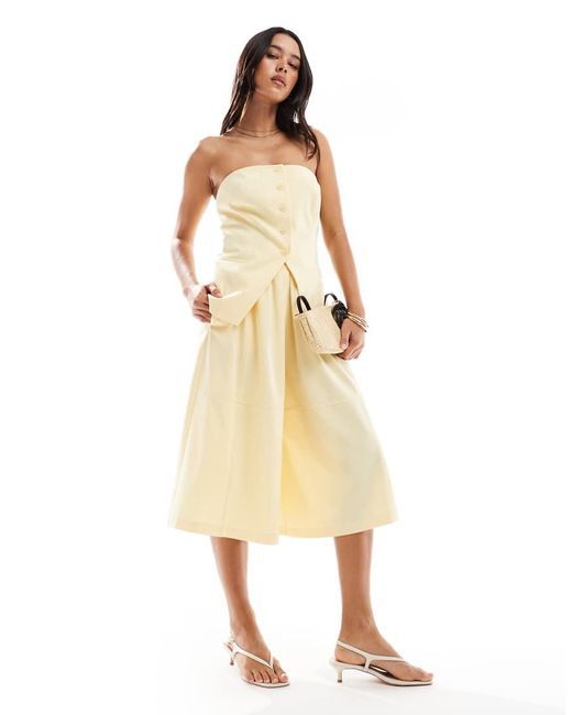 Pantalones Cortos De Sastre Amarillo Crema Estilo Bermudas De Pernera Ancha De ASOS de color Natural