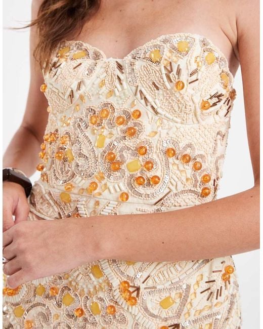 ASOS Natural Embellished Bandeau Mini Dress
