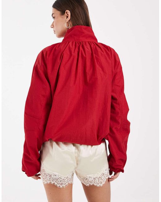 ASOS Red Oversized Bubble Hem Track Jacket